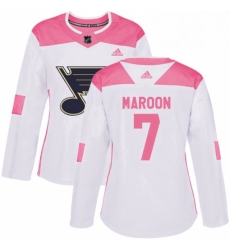 Womens Adidas St Louis Blues 7 Patrick Maroon Authentic White Pink Fashion NHL Jersey 