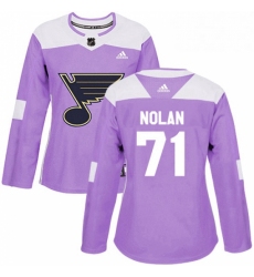 Womens Adidas St Louis Blues 71 Jordan Nolan Authentic Purple Fights Cancer Practice NHL Jersey 