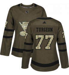 Womens Adidas St Louis Blues 77 Pierre Turgeon Authentic Green Salute to Service NHL Jersey 