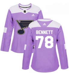 Womens Adidas St Louis Blues 78 Beau Bennett Authentic Purple Fights Cancer Practice NHL Jersey 