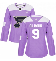 Womens Adidas St Louis Blues 9 Doug Gilmour Authentic Purple Fights Cancer Practice NHL Jersey 