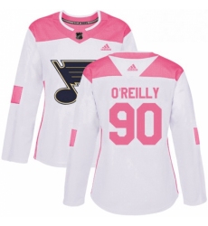 Womens Adidas St Louis Blues 90 Ryan OReilly Authentic White Pink Fashion NHL Jerse
