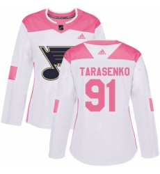 Womens Adidas St Louis Blues 91 Vladimir Tarasenko Authentic WhitePink Fashion NHL Jersey 