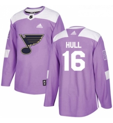 Youth Adidas St Louis Blues 16 Brett Hull Authentic Purple Fights Cancer Practice NHL Jersey 
