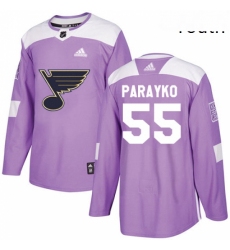 Youth Adidas St Louis Blues 55 Colton Parayko Authentic Purple Fights Cancer Practice NHL Jersey 