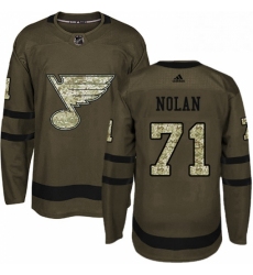 Youth Adidas St Louis Blues 71 Jordan Nolan Authentic Green Salute to Service NHL Jersey 