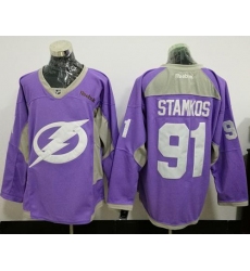 Lightning #91 Steven Stamkos Purple Fights Cancer Practice Stitched NHL Jersey