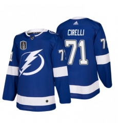 Men Tampa Bay Lightning 71 Anthony Cirelli 2022 Blue Stanley Cup Final Patch Stitched Jersey