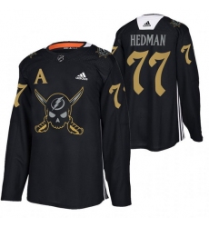 Men Tampa Bay Lightning 77 Victor Hedman Black Gasparilla Inspired Pirate Themed Warmup Stitched jersey