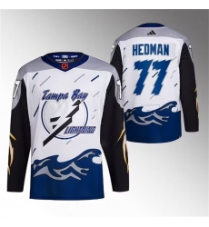 Men Tampa Bay Lightning 77 Victor Hedman White 2022 23 Reverse Retro Stitched Jersey