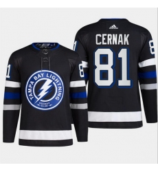 Men Tampa Bay Lightning 81 Erik Cernak Black Alternate Premier Breakaway Stitched Jersey