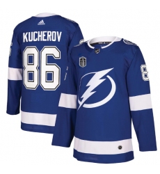 Men Tampa Bay Lightning 86 Nikita Kucherov 2022 Blue Stanley Cup Final Patch Stitched Jersey