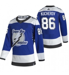 Men Tampa Bay Lightning 86 Nikita Kucherov Blue Adidas 2020 21 Reverse Retro Alternate NHL Jersey