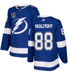 Men Tampa Bay Lightning 88 Andrei Vasilevskiy 2022 Blue Stanley Cup Final Patch Stitched Jersey