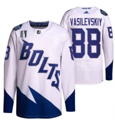 Men Tampa Bay Lightning 88 Andrei Vasilevskiy 2022 White Stanley Cup Final Patch Stitched Jersey