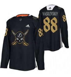 Men Tampa Bay Lightning 88 Andrei Vasilevskiy Black Gasparilla Inspired Pirate Themed Warmup Stitched jersey