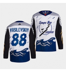 Men Tampa Bay Lightning 88 Andrei Vasilevskiy White 2022 Reverse Retro Stitched Jersey
