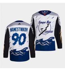 Men Tampa Bay Lightning 90 Vladislav Namestnikov White 2022 Reverse Retro Stitched Jersey