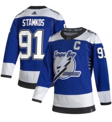 Men Tampa Bay Lightning 91 Steven Stamkos Blue 2020 21 Reverse Retro Adidas Jersey