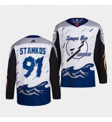 Men Tampa Bay Lightning 91 Steven Stamkos White 2022 Reverse Retro Stitched Jersey