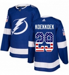 Mens Adidas Tampa Bay Lightning 29 Slater Koekkoek Authentic Blue USA Flag Fashion NHL Jersey 