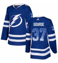 Mens Adidas Tampa Bay Lightning 37 Yanni Gourde Authentic Blue Drift Fashion NHL Jersey 