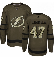 Mens Adidas Tampa Bay Lightning 47 Jonne Tammela Authentic Green Salute to Service NHL Jersey 