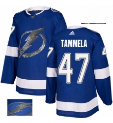 Mens Adidas Tampa Bay Lightning 47 Jonne Tammela Authentic Royal Blue Fashion Gold NHL Jersey 
