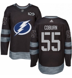Mens Adidas Tampa Bay Lightning 55 Braydon Coburn Authentic Black 1917 2017 100th Anniversary NHL Jersey 