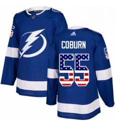 Mens Adidas Tampa Bay Lightning 55 Braydon Coburn Authentic Blue USA Flag Fashion NHL Jersey 