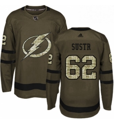Mens Adidas Tampa Bay Lightning 62 Andrej Sustr Authentic Green Salute to Service NHL Jersey 