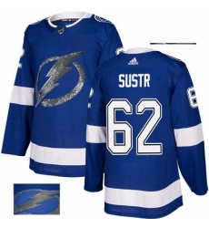 Mens Adidas Tampa Bay Lightning 62 Andrej Sustr Authentic Royal Blue Fashion Gold NHL Jersey 