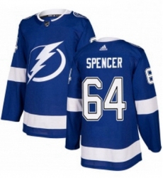 Mens Adidas Tampa Bay Lightning 64 Matthew Spencer Authentic Royal Blue Home NHL Jersey 