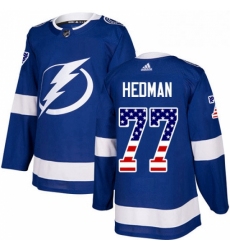 Mens Adidas Tampa Bay Lightning 77 Victor Hedman Authentic Blue USA Flag Fashion NHL Jersey 