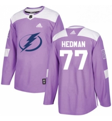 Mens Adidas Tampa Bay Lightning 77 Victor Hedman Authentic Purple Fights Cancer Practice NHL Jersey 