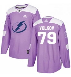 Mens Adidas Tampa Bay Lightning 79 Alexander Volkov Authentic Purple Fights Cancer Practice NHL Jersey 
