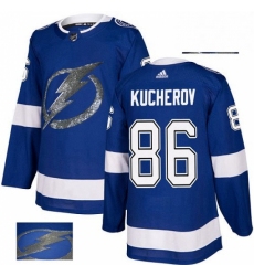 Mens Adidas Tampa Bay Lightning 86 Nikita Kucherov Authentic Royal Blue Fashion Gold NHL Jersey 