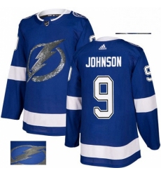 Mens Adidas Tampa Bay Lightning 9 Tyler Johnson Authentic Royal Blue Fashion Gold NHL Jersey 
