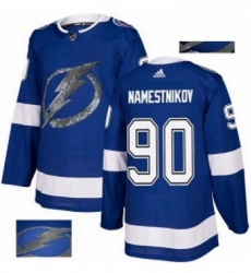 Mens Adidas Tampa Bay Lightning 90 Vladislav Namestnikov Authentic Royal Blue Fashion Gold NHL Jersey 