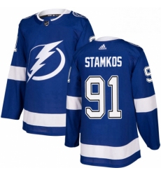 Mens Adidas Tampa Bay Lightning 91 Steven Stamkos Authentic Royal Blue Home NHL Jersey 