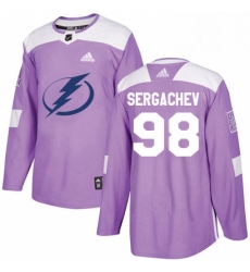 Mens Adidas Tampa Bay Lightning 98 Mikhail Sergachev Authentic Purple Fights Cancer Practice NHL Jersey 