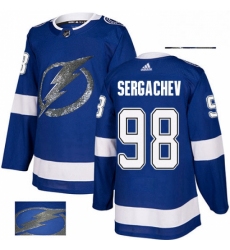 Mens Adidas Tampa Bay Lightning 98 Mikhail Sergachev Authentic Royal Blue Fashion Gold NHL Jersey 