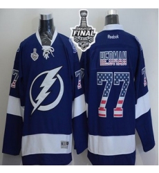 Tampa Bay Lightning #77 Victor Hedman Blue USA Flag Fashion 2015 Stanley Cup Stitched NHL Jersey