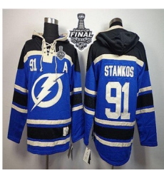 Tampa Bay Lightning #91 Steven Stamkos Blue Sawyer Hooded Sweatshirt 2015 Stanley Cup Stitched NHL Jersey