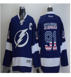 Tampa Bay Lightning #91 Steven Stamkos Blue USA Flag Fashion Stitched NHL Jersey