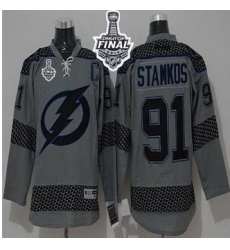Tampa Bay Lightning #91 Steven Stamkos Charcoal Cross Check Fashion 2015 Stanley Cup Stitched NHL Jersey