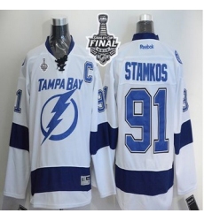 Tampa Bay Lightning #91 Steven Stamkos White New Road 2015 Stanley Cup Stitched NHL Jersey