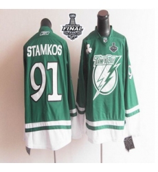 Tampa Bay Lightning St Patty's Day #91 Steven Stamkos Green 2015 Stanley Cup Stitched NHL jersey