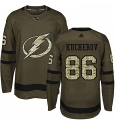 Youth Adidas Tampa Bay Lightning 86 Nikita Kucherov Authentic Green Salute to Service NHL Jersey 