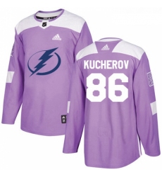 Youth Adidas Tampa Bay Lightning 86 Nikita Kucherov Authentic Purple Fights Cancer Practice NHL Jersey 